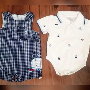 Koala Baby romper set white and blue whale/sailboat theme (12 months) NWOT